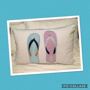 Flip Flop beach throw pillow. 22” wide x 14” tall.